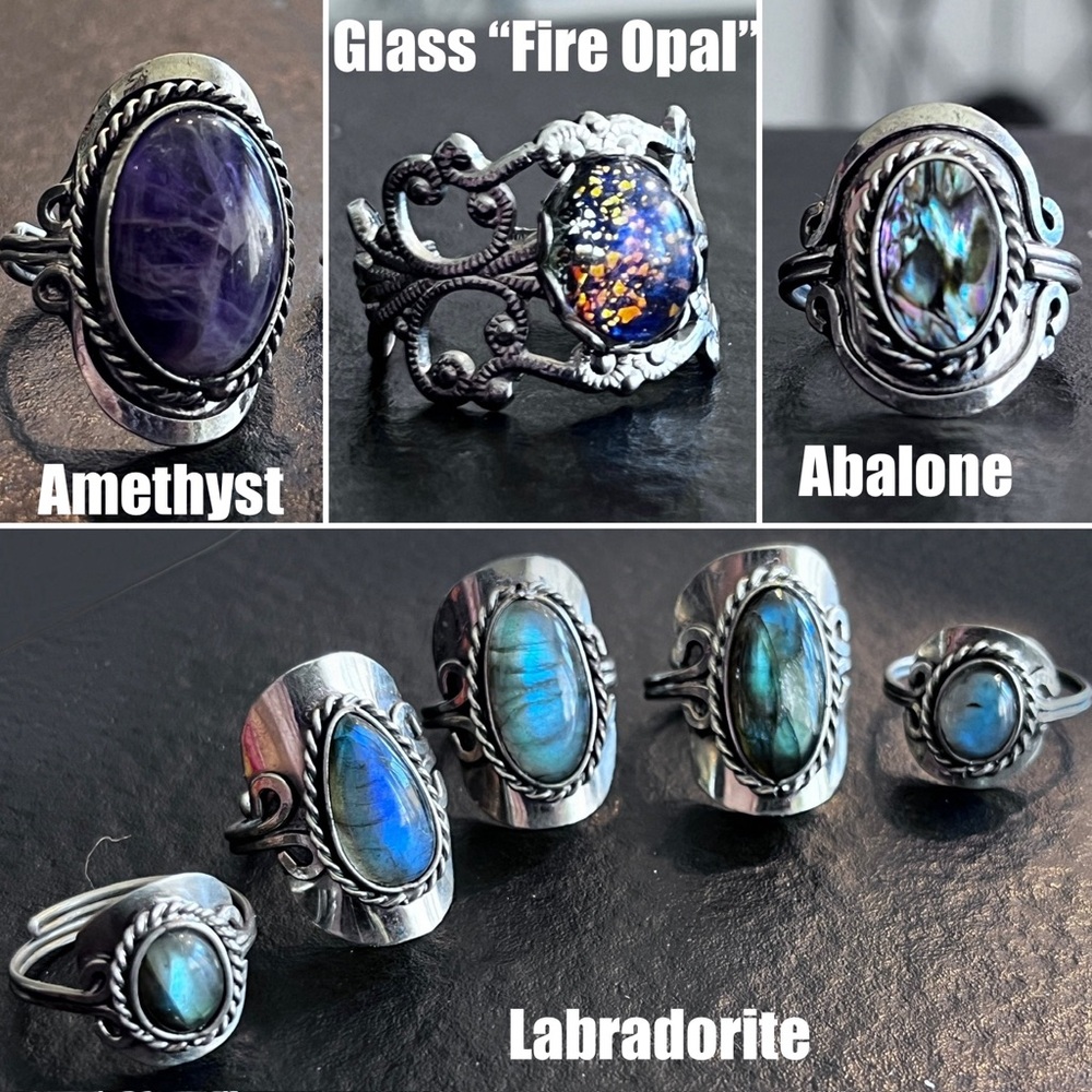 Various adjustable Rings- Mostly Peruvian, Genuine Gemstone